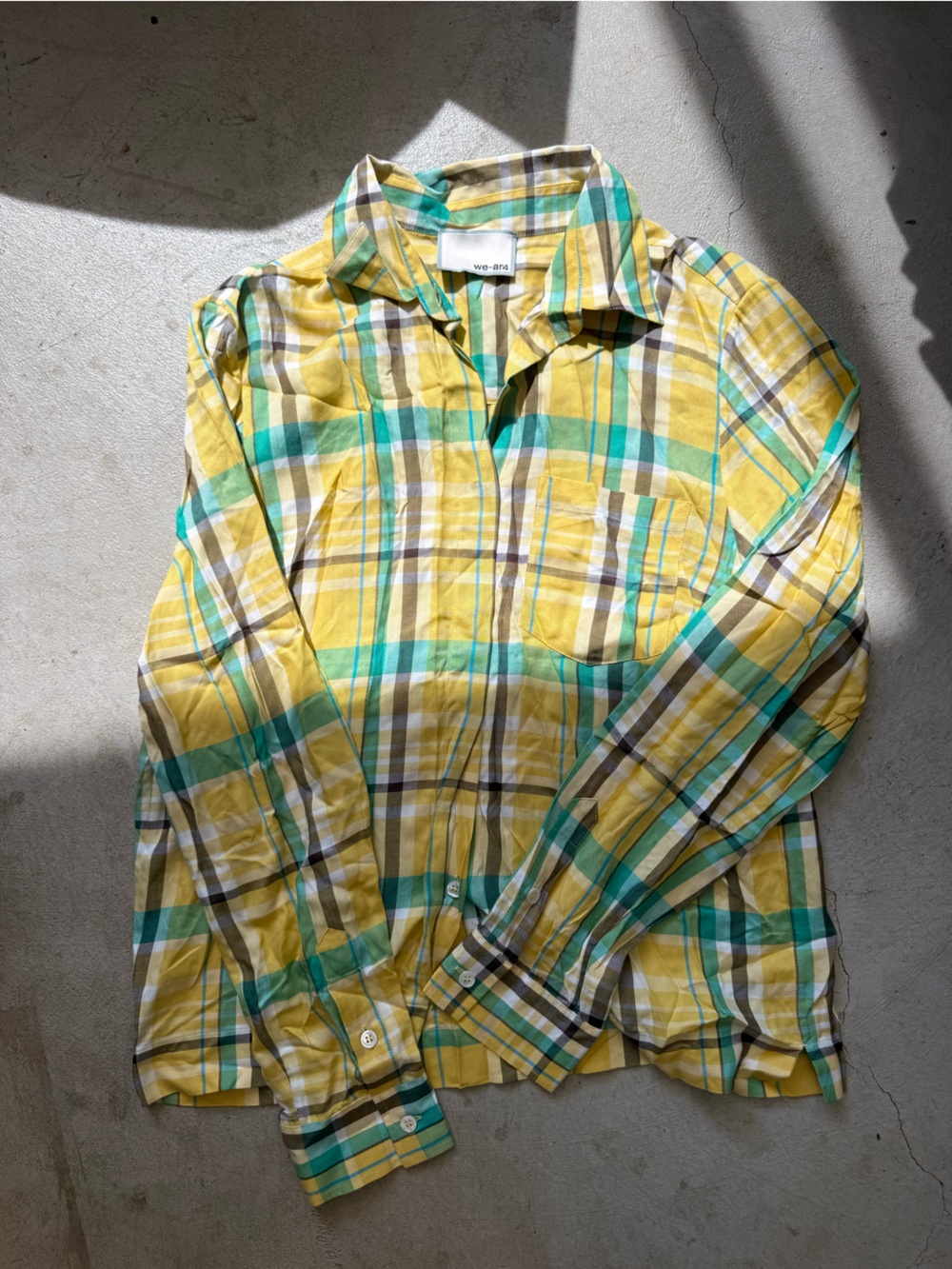 Women's Yellow & Green Plaid Button-Down Shirt
